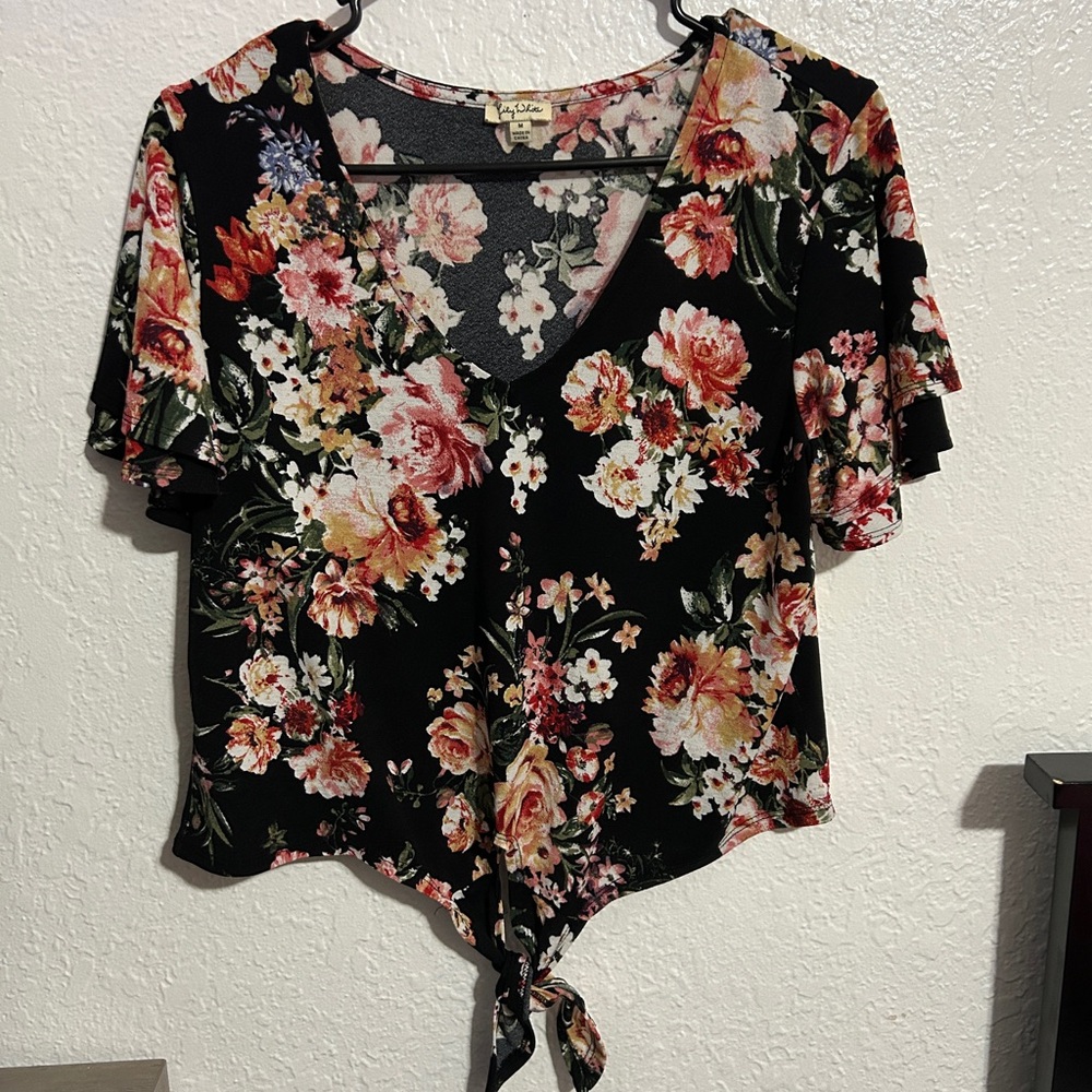 Lily White Multicolor Floral V-Neck Blouse